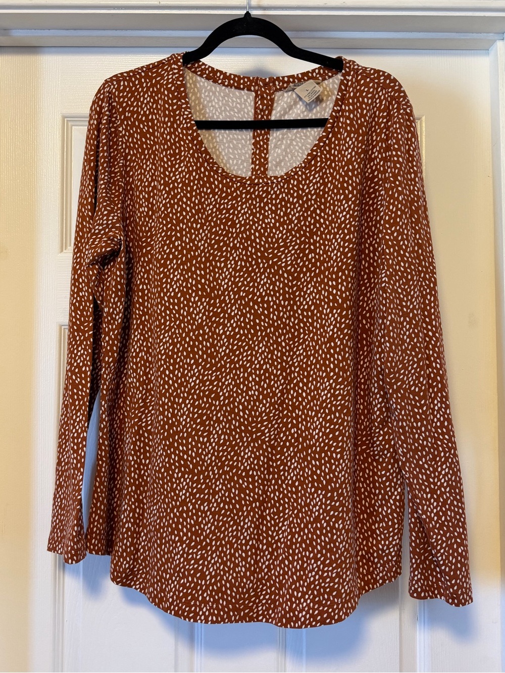 Duluth Willow Knit Pima Cotton Top - Rust w/ White Spotted Print - Size L